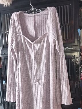 Ribbed Long-Sleeve Mini Dress in Light Mauve